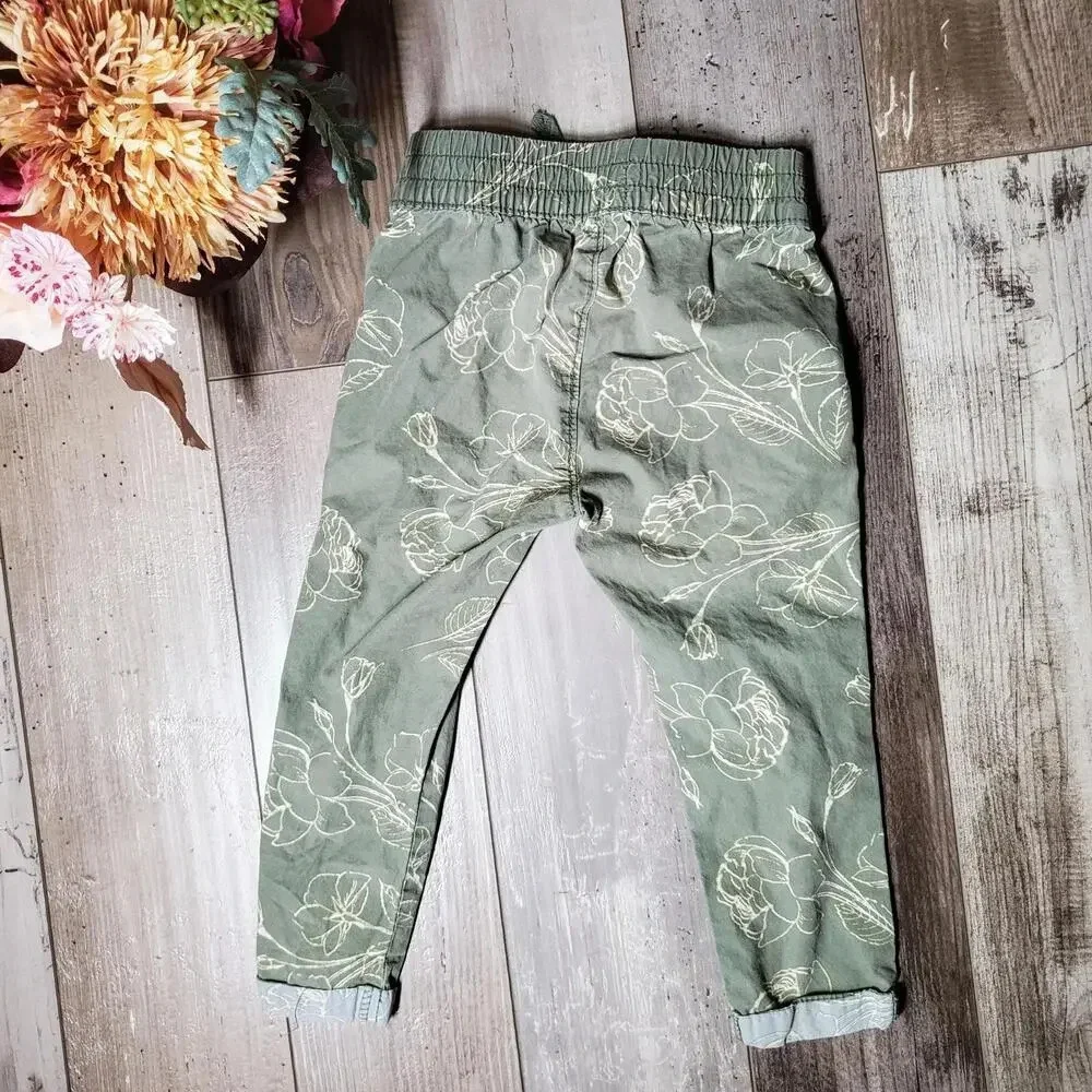 Old Navy Toddler Girls Sage Green Floral Size 2T Joggers 100% Cotton NWOT
